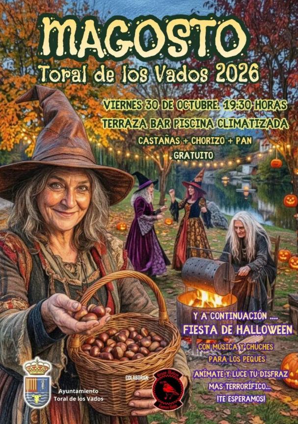Celebración del magosto popular con productos típicos de otoño en Toral de los Vados, León