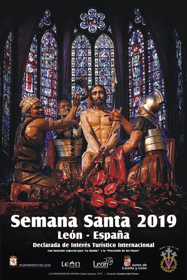 Cartel oficial con el programa de procesiones y actos de la Junta Mayor para la Semana Santa de León 2019