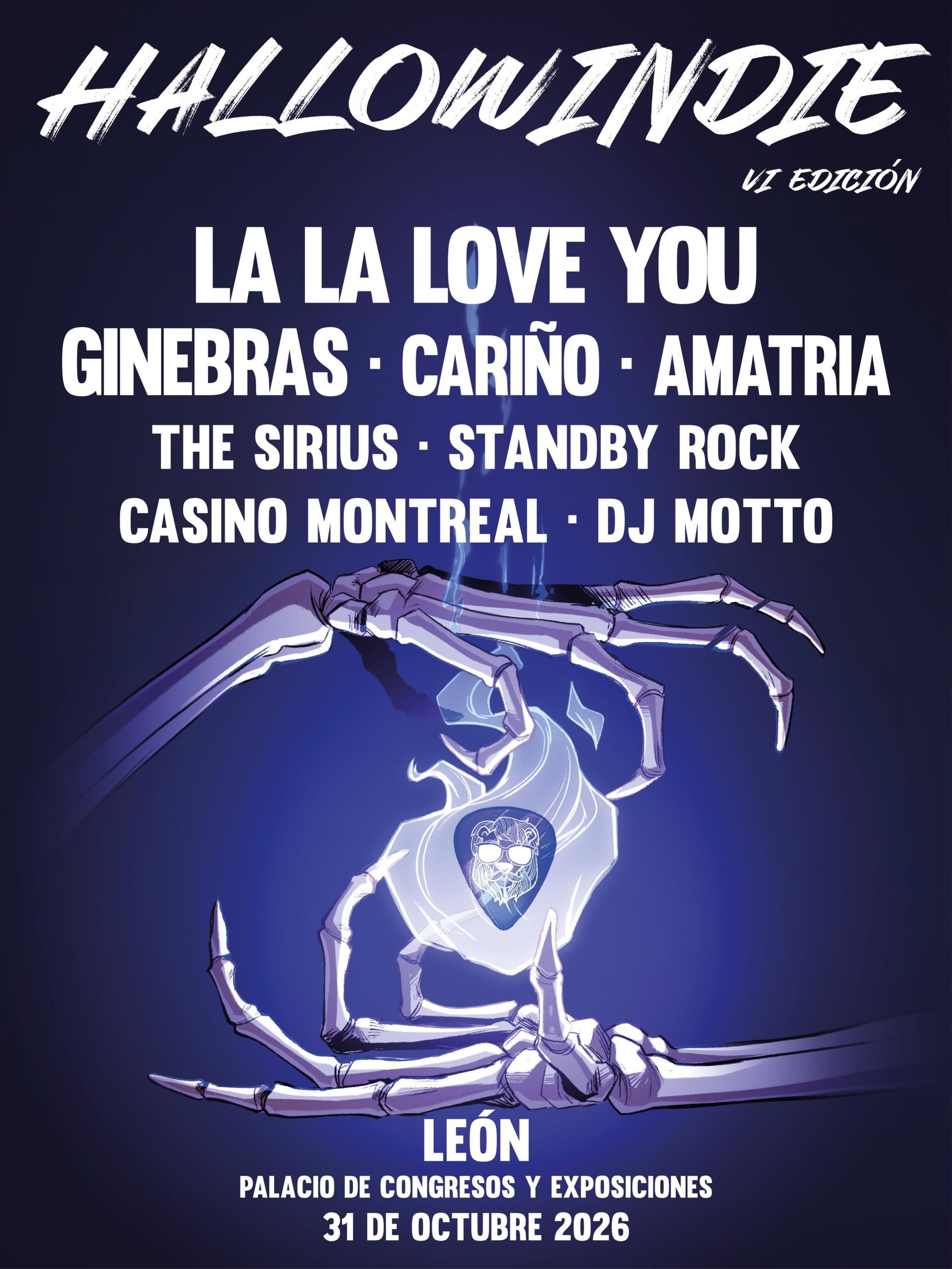 Cartel oficial del Festival Hallowindie en León con conciertos de música indie, pop-rock y concurso de disfraces de Halloween