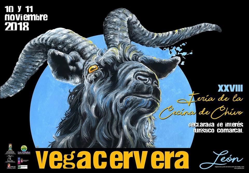 Celebración de la Feria de la Cecina de Chivo de Vegacervera en noviembre con stands gastronómicos y degustación.
