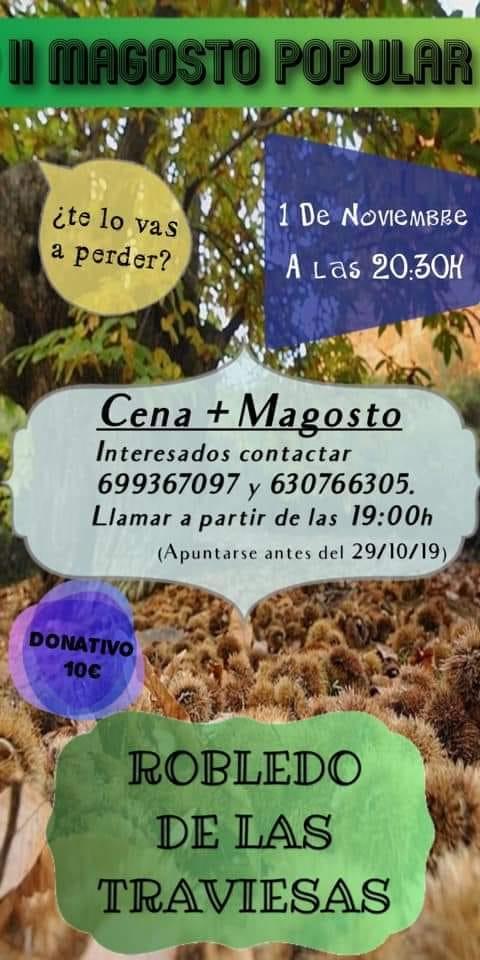 Cena y gran magosto popular 2019 con castanas asadas en Robledo de las Traviesas
