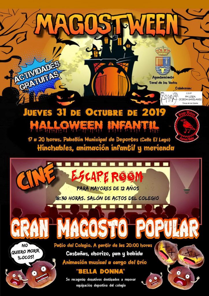 Fiesta infantil de Halloween y magostween 2019 con magosto popular en Toral de los Vados