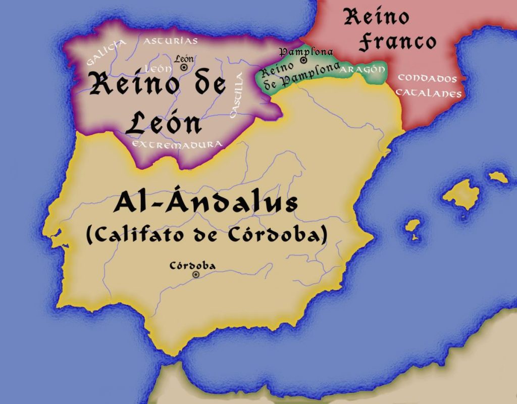 Mapa histórico de la expansión territorial del Reino de León en el año 939 durante la Reconquista