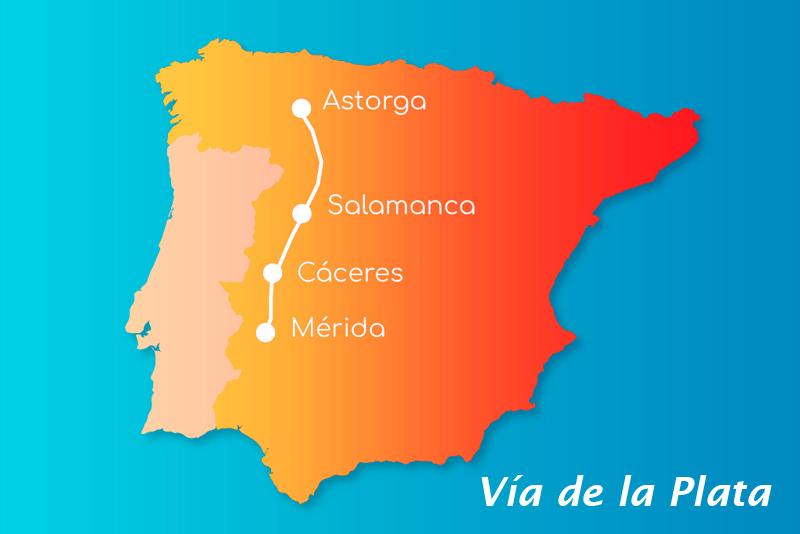 Mapa con el trazado turístico y la historia de la ruta de la Vía de la Plata a su paso por la provincia de León