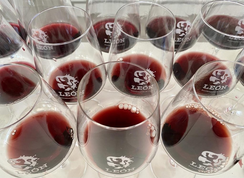 Botellas y copas de vino tinto Mencía D.O. Bierzo y Prieto Picudo D.O. León