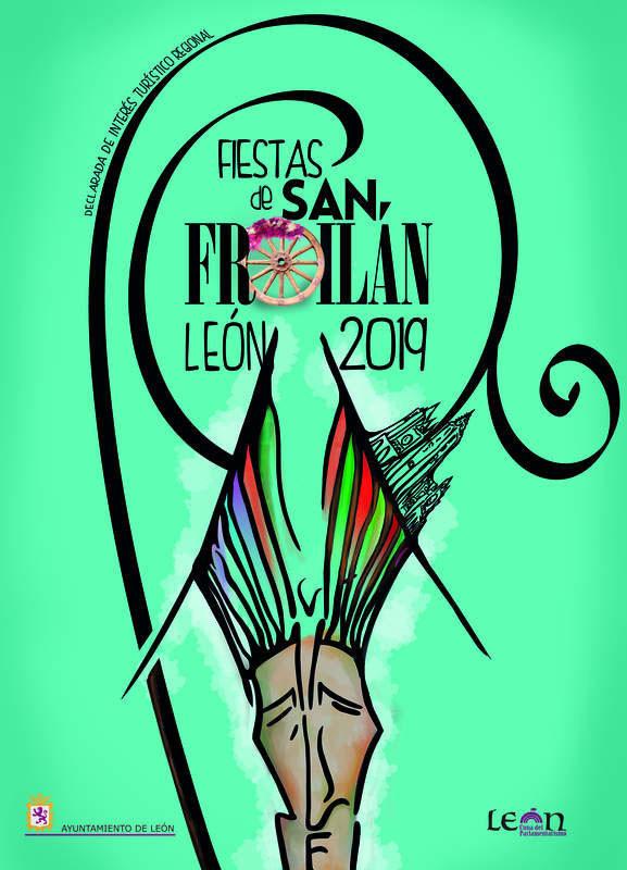Cartel oficial y programación de actividades, ferias y conciertos de las fiestas de San Froilán 2019 en León.