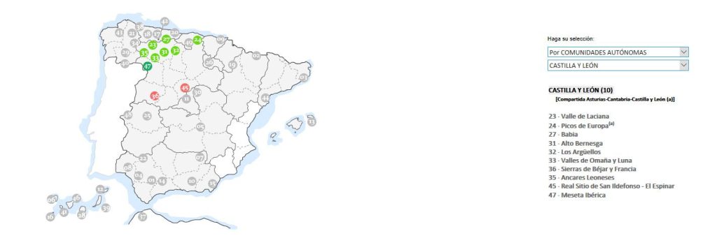 Mapa de la Red Española de Reservas de la Biosfera del OAPN en la Reserva del Alto Bernesga