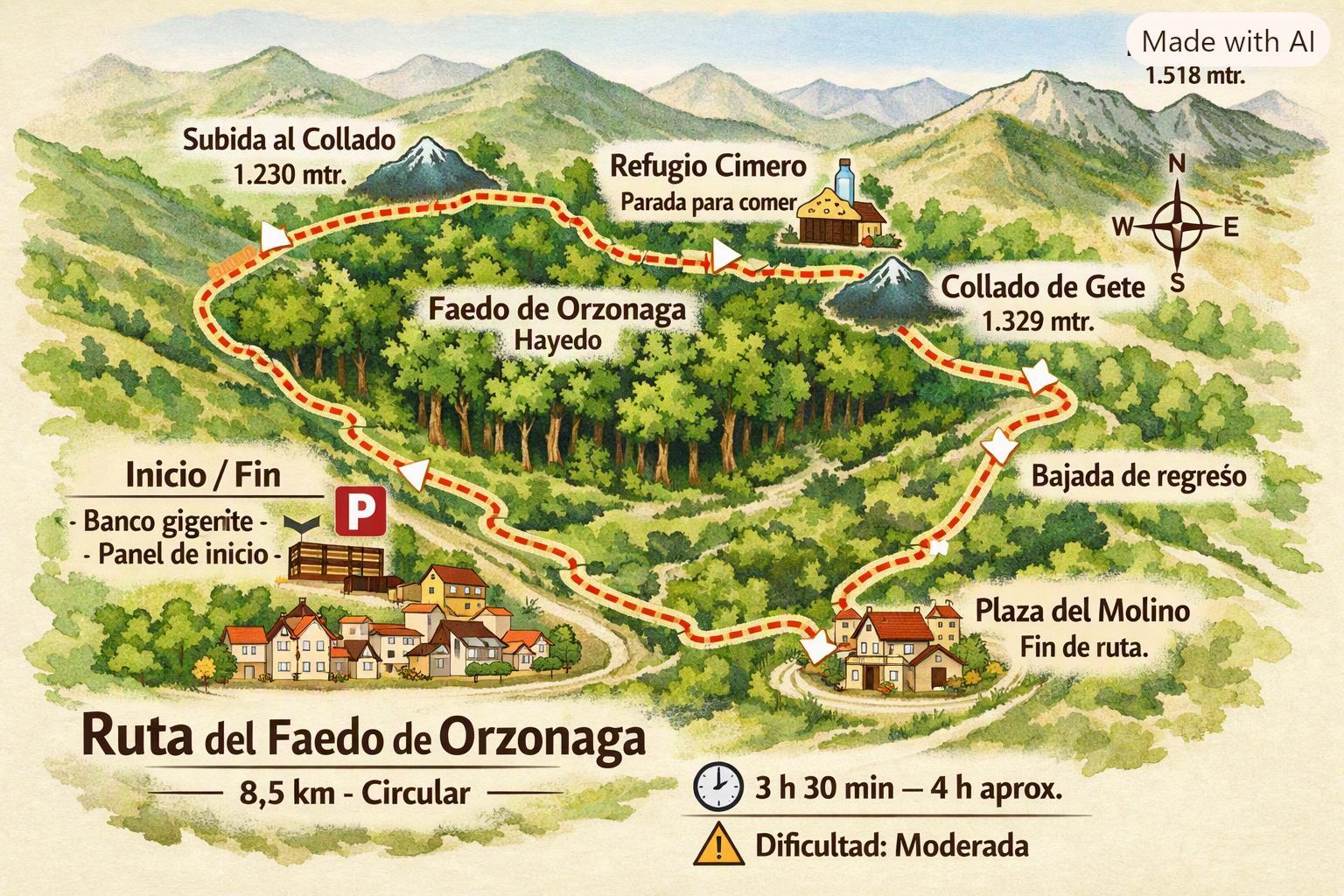 Ruta de senderismo circular en el faedo de Orzonaga en Matallana de Torío, León